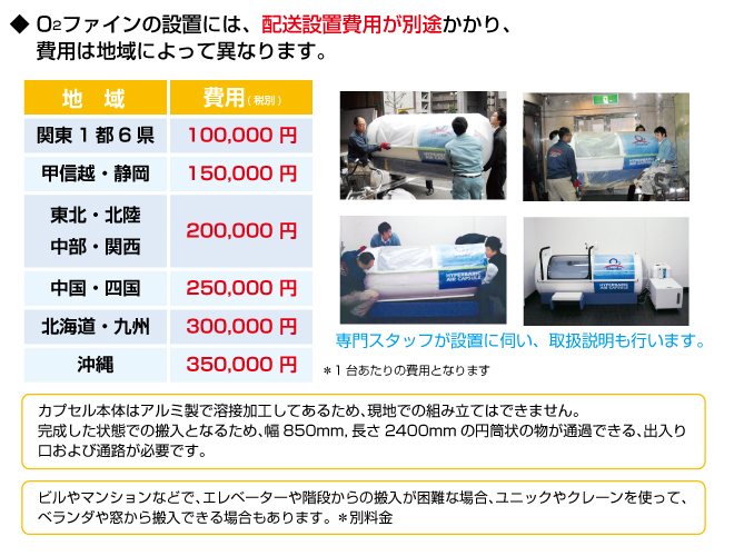 酸素カプセル配送設置費用